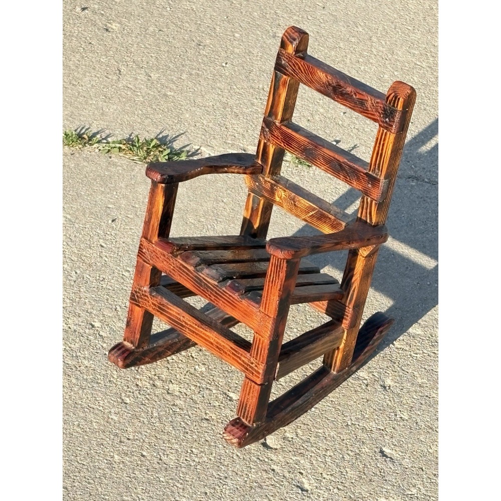 Vintage Wooden Doll Rocking Chair 13"Rustic Brown Decor Teddy Bear Cottagecore